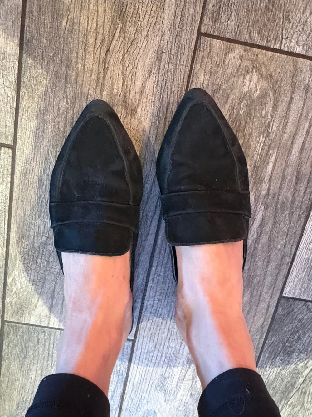 Classic Black Suede Pointed-Toe Loafers - Women's